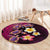 Hawaiian Turtles and Plumeria Round Carpet Polynesian Art Tribal Tattoo Cerise