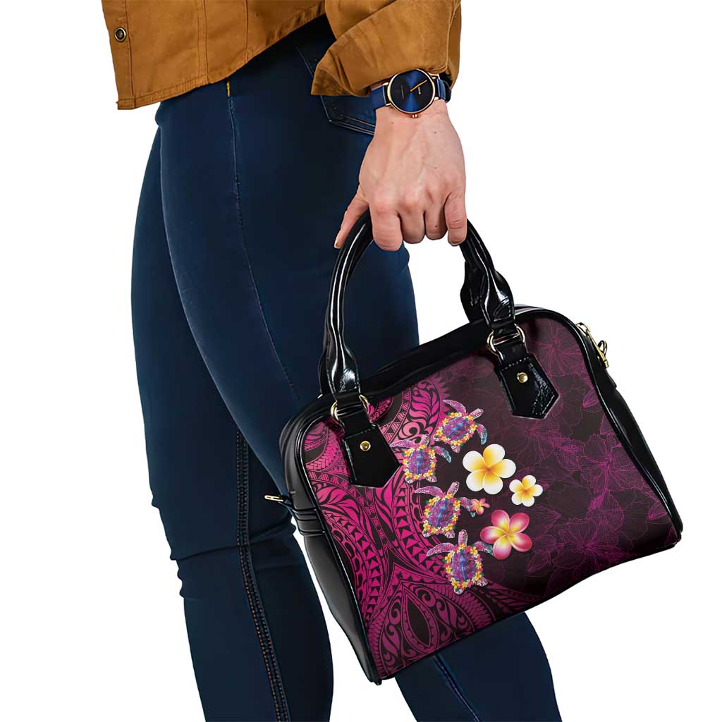 Hawaiian Turtles and Plumeria Shoulder Handbag Polynesian Art Tribal Tattoo Cerise LT03 - Polynesian Pride
