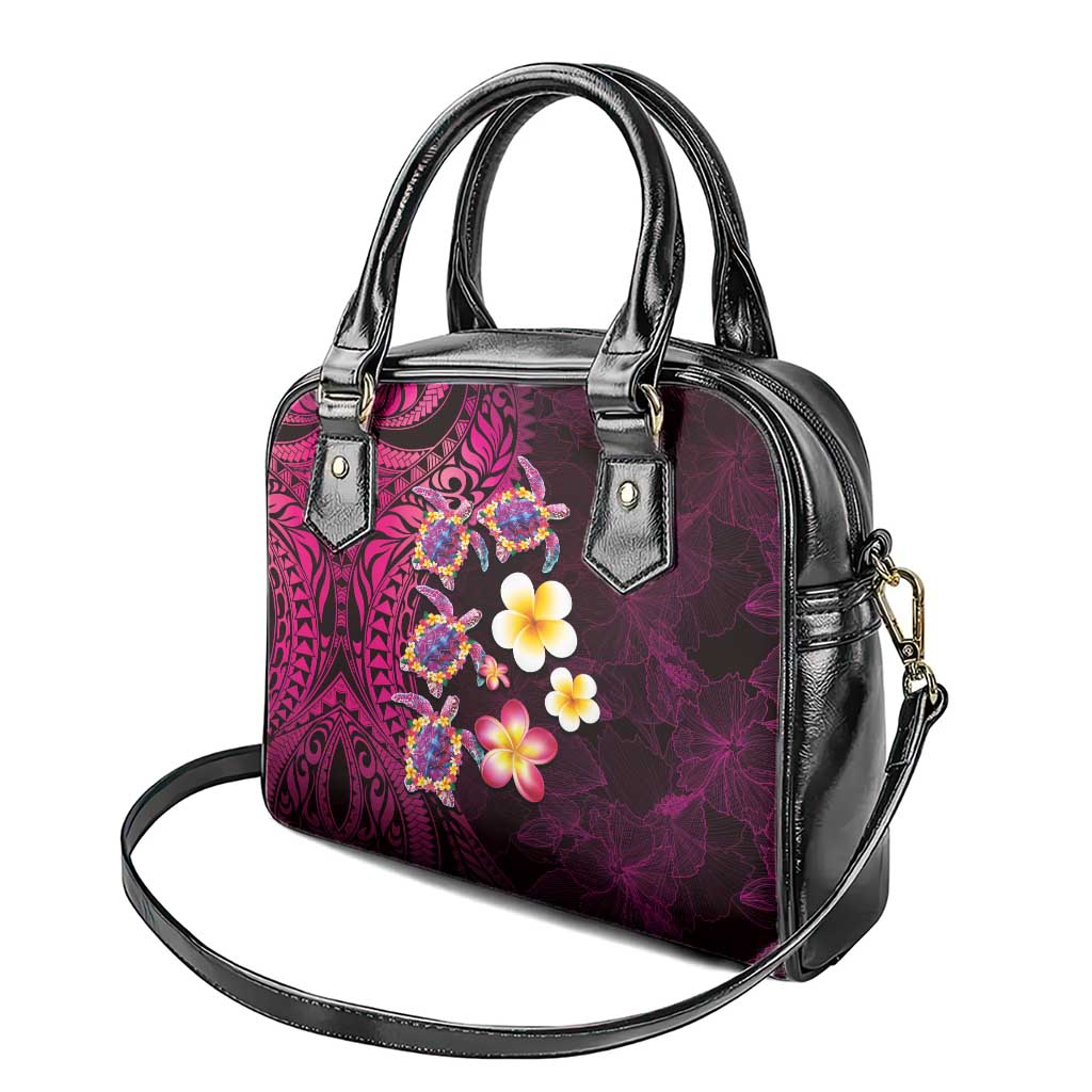 Hawaiian Turtles and Plumeria Shoulder Handbag Polynesian Art Tribal Tattoo Cerise LT03 - Polynesian Pride