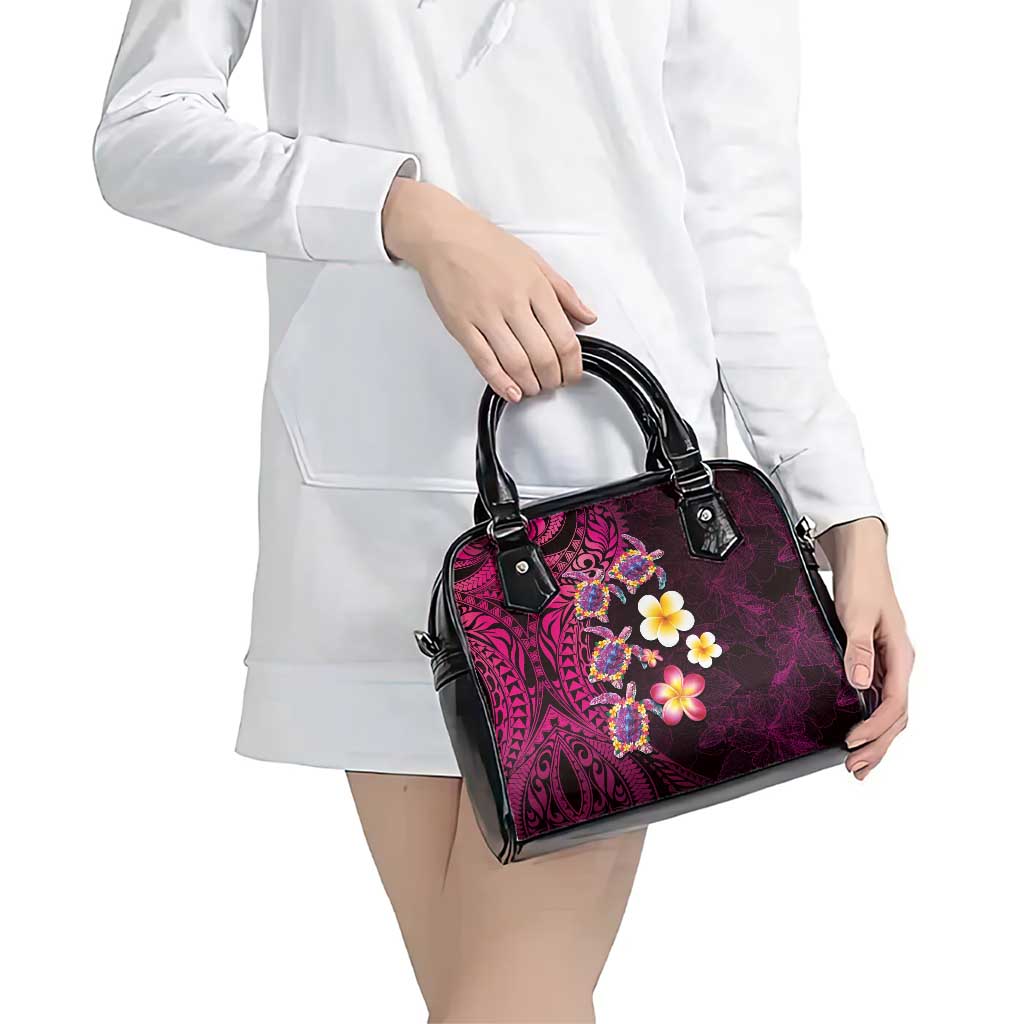 Hawaiian Turtles and Plumeria Shoulder Handbag Polynesian Art Tribal Tattoo Cerise LT03 - Polynesian Pride
