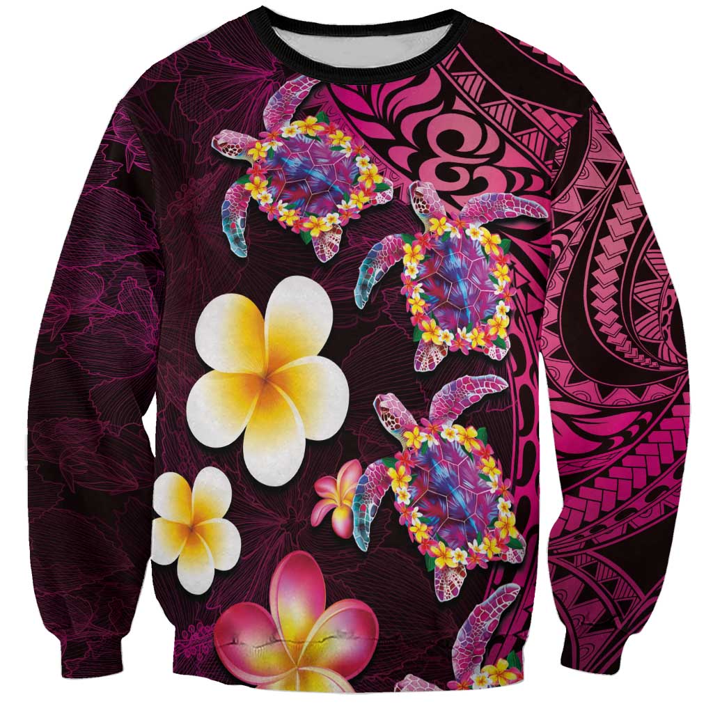 Hawaiian Turtles and Plumeria Sweatshirt Polynesian Art Tribal Tattoo Cerise LT03 Unisex Pink - Polynesian Pride
