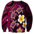 Hawaiian Turtles and Plumeria Sweatshirt Polynesian Art Tribal Tattoo Cerise