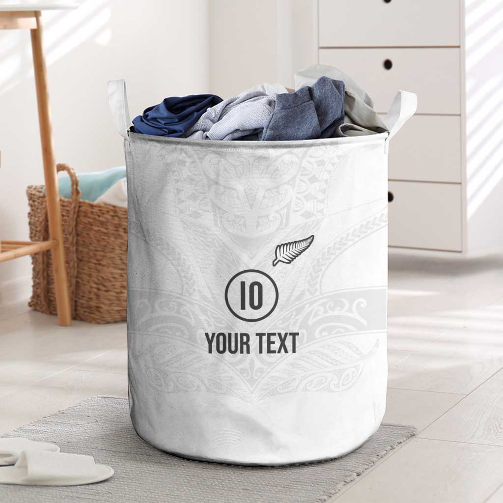 Custom New Zealand Football Laundry Basket The Whites-Sporty T90 Style LT03 White - Polynesian Pride