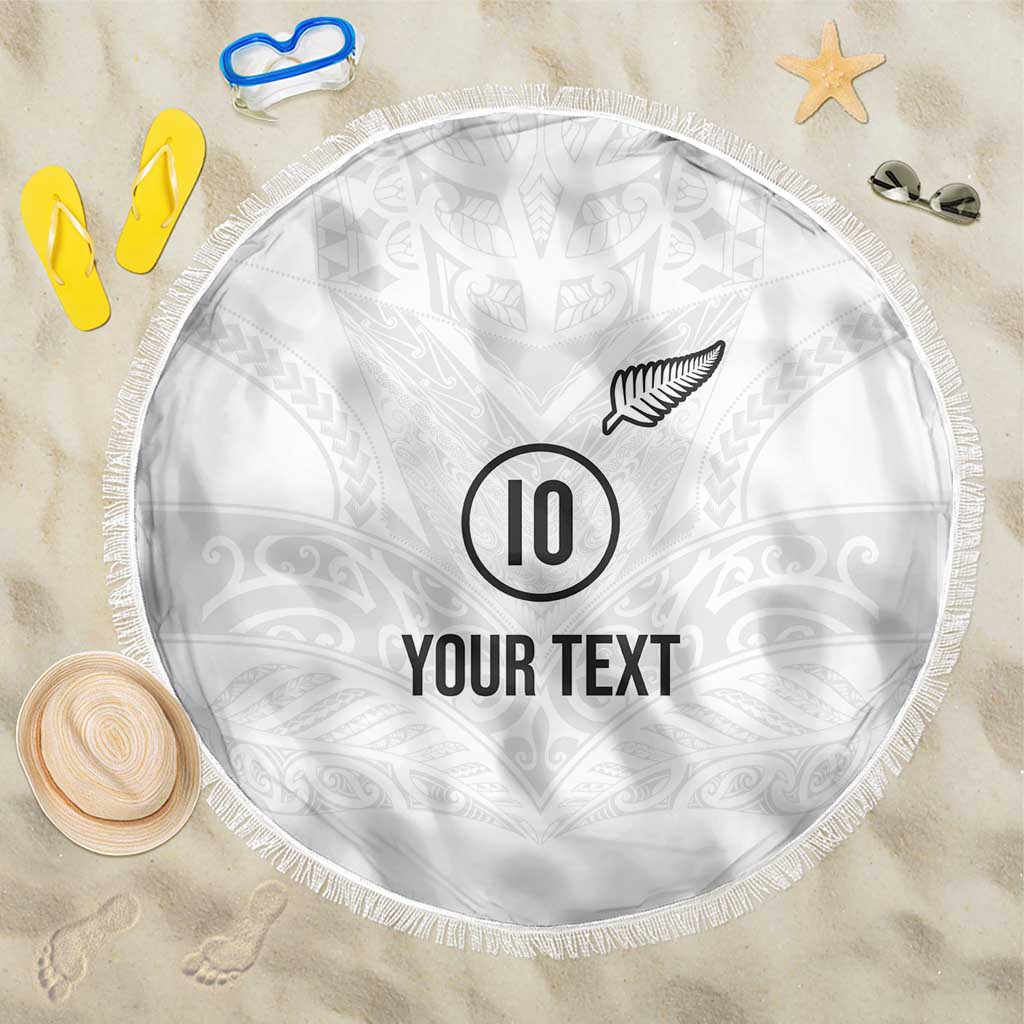 Custom New Zealand Football Beach Blanket The Whites-Sporty T90 Style LT03 One Size 150cm White - Polynesian Pride