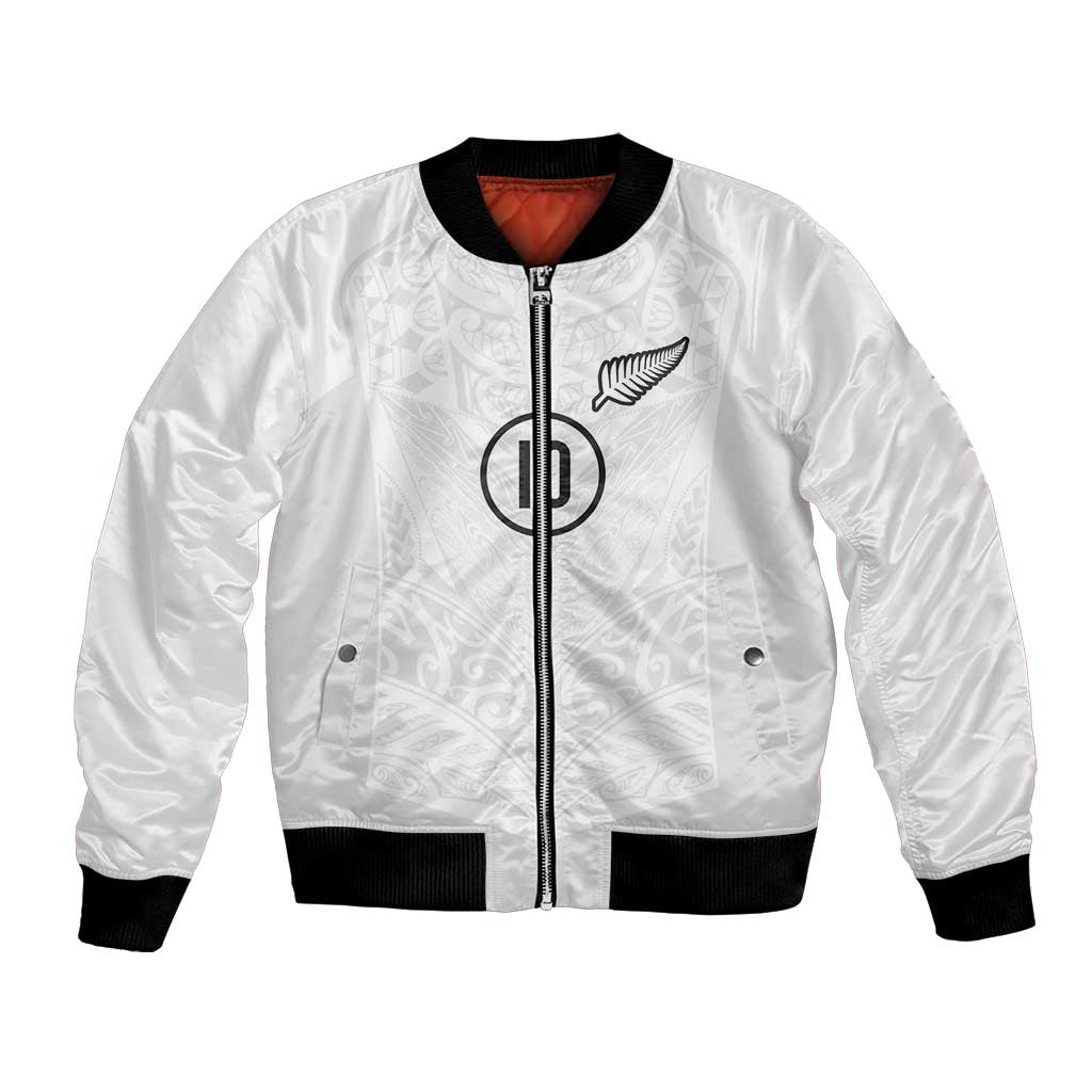 Custom New Zealand Football Bomber Jacket The Whites-Sporty T90 Style LT03 Unisex White - Polynesian Pride