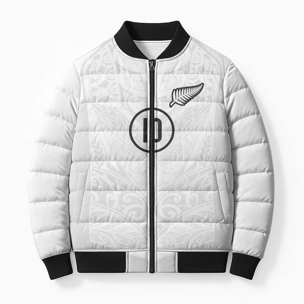 Custom New Zealand Football Bomber Puffer Jacket The Whites-Sporty T90 Style LT03 Unisex White - Polynesian Pride