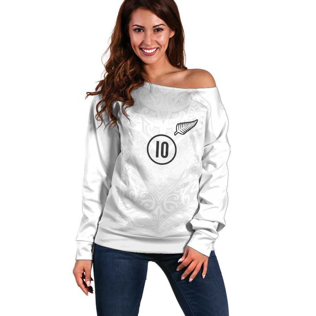 Custom New Zealand Football Off Shoulder Sweater The Whites-Sporty T90 Style LT03 Women White - Polynesian Pride