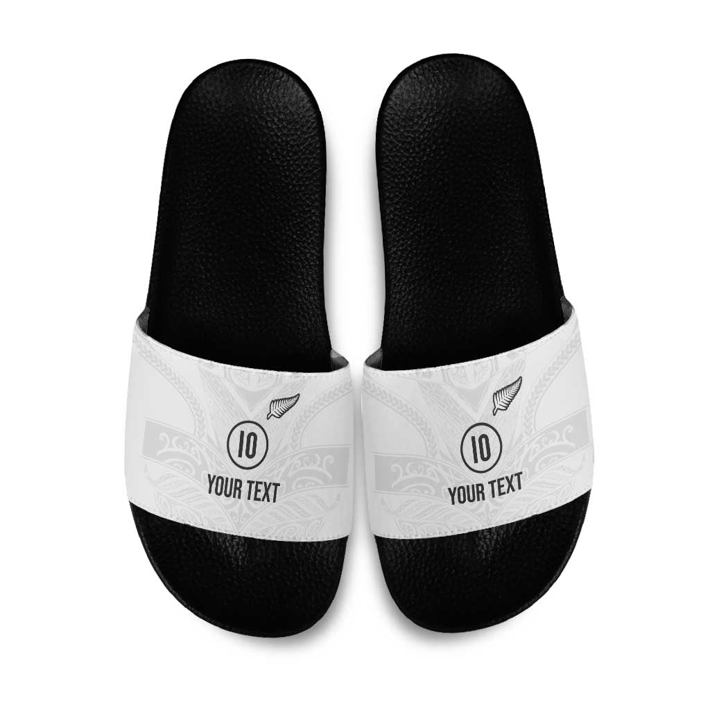 Custom New Zealand Football Slide Sandals The Whites-Sporty T90 Style LT03 White - Polynesian Pride