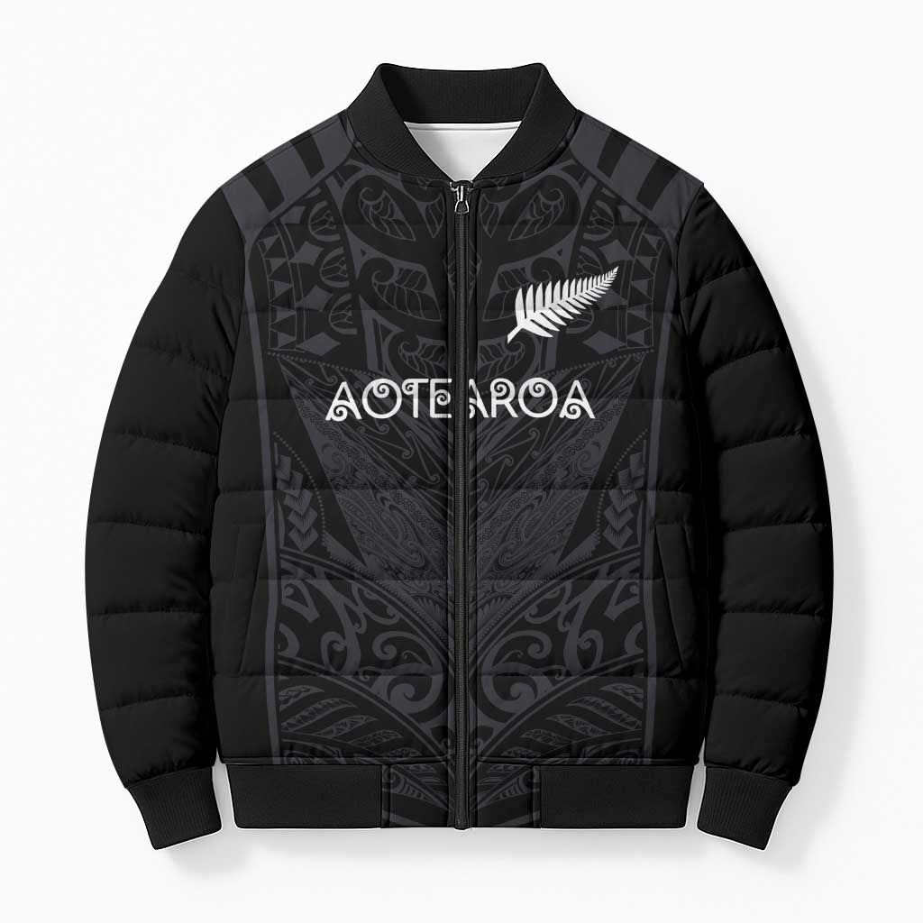 Custom Aotearoa Rugby Bomber Puffer Jacket The Blacks-Sporty T90 Style LT03 Unisex Black - Polynesian Pride