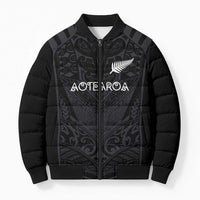 Custom Aotearoa Rugby Bomber Puffer Jacket The Blacks-Sporty T90 Style LT03 Unisex Black - Polynesian Pride