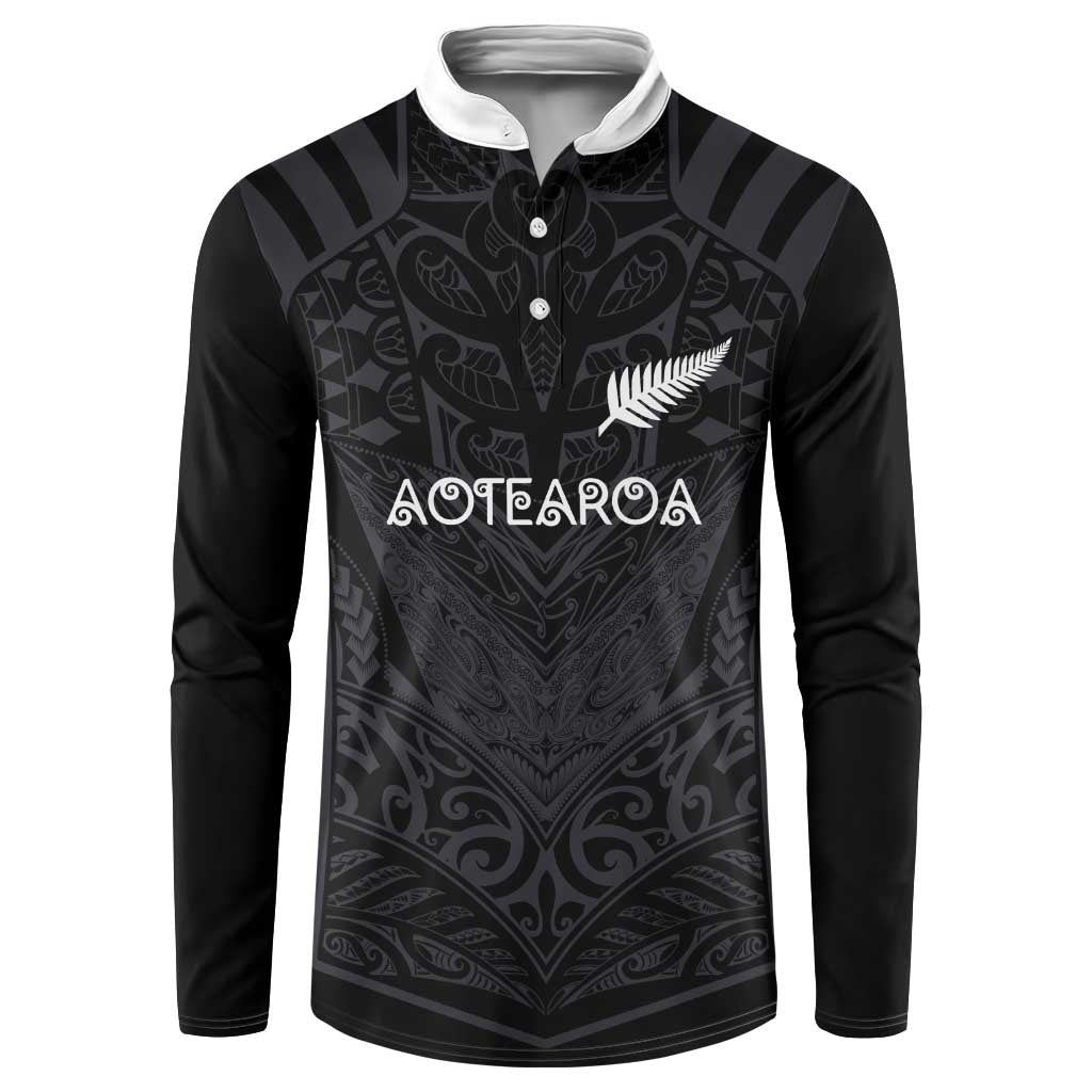 Custom Aotearoa Rugby Button Sweatshirt The Blacks-Sporty T90 Style LT03 Black - Polynesian Pride
