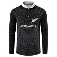 Custom Aotearoa Rugby Button Sweatshirt The Blacks-Sporty T90 Style LT03 Black - Polynesian Pride
