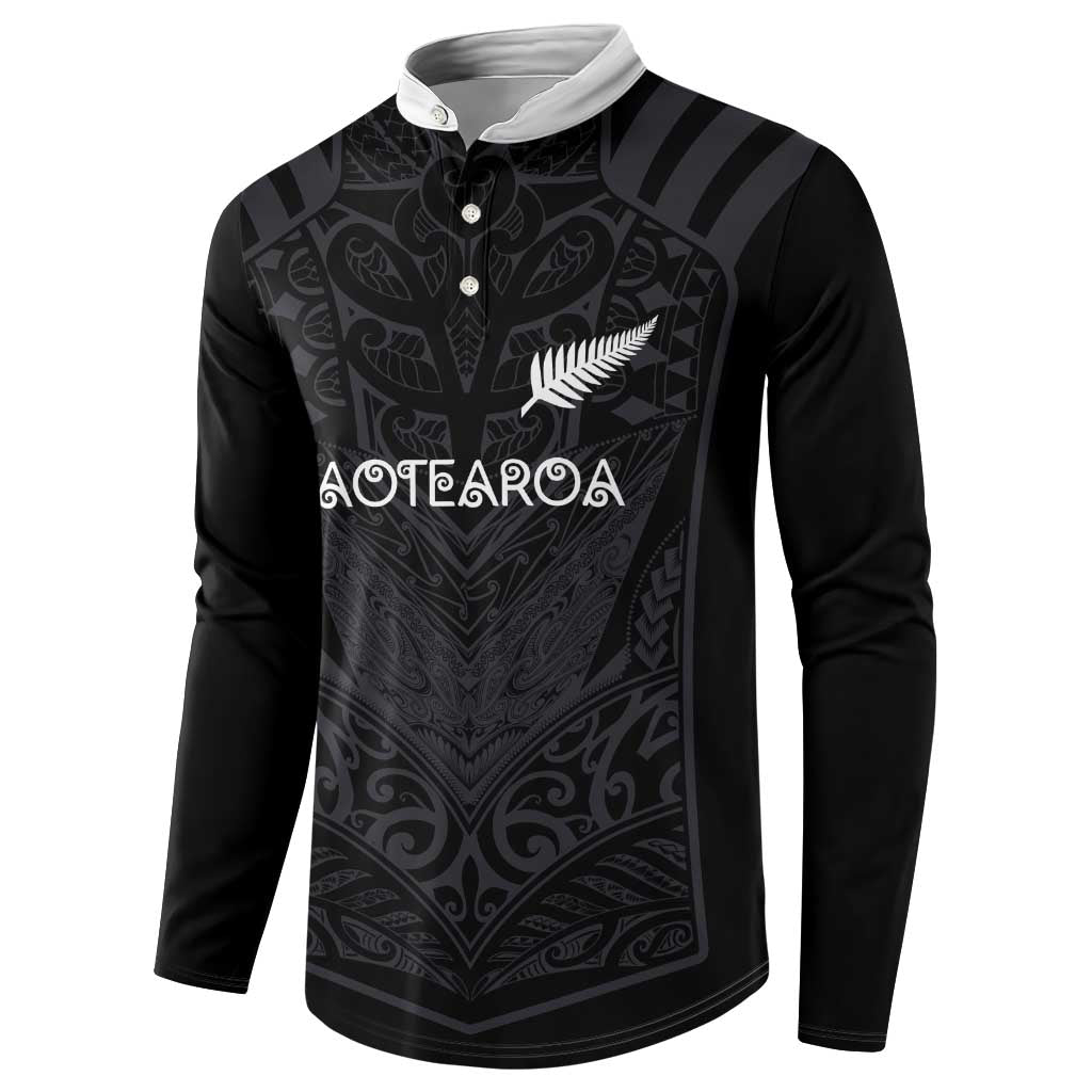 Custom Aotearoa Rugby Button Sweatshirt The Blacks-Sporty T90 Style LT03 - Polynesian Pride
