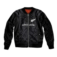 Custom Aotearoa Rugby Sleeve Zip Bomber Jacket The Blacks-Sporty T90 Style LT03 Unisex Black - Polynesian Pride