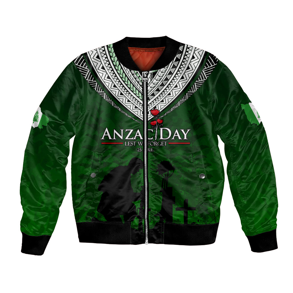 Norfolk Island ANZAC Day Bomber Jacket Soldier Lest We Forget Camouflage LT03 Unisex Green - Polynesian Pride