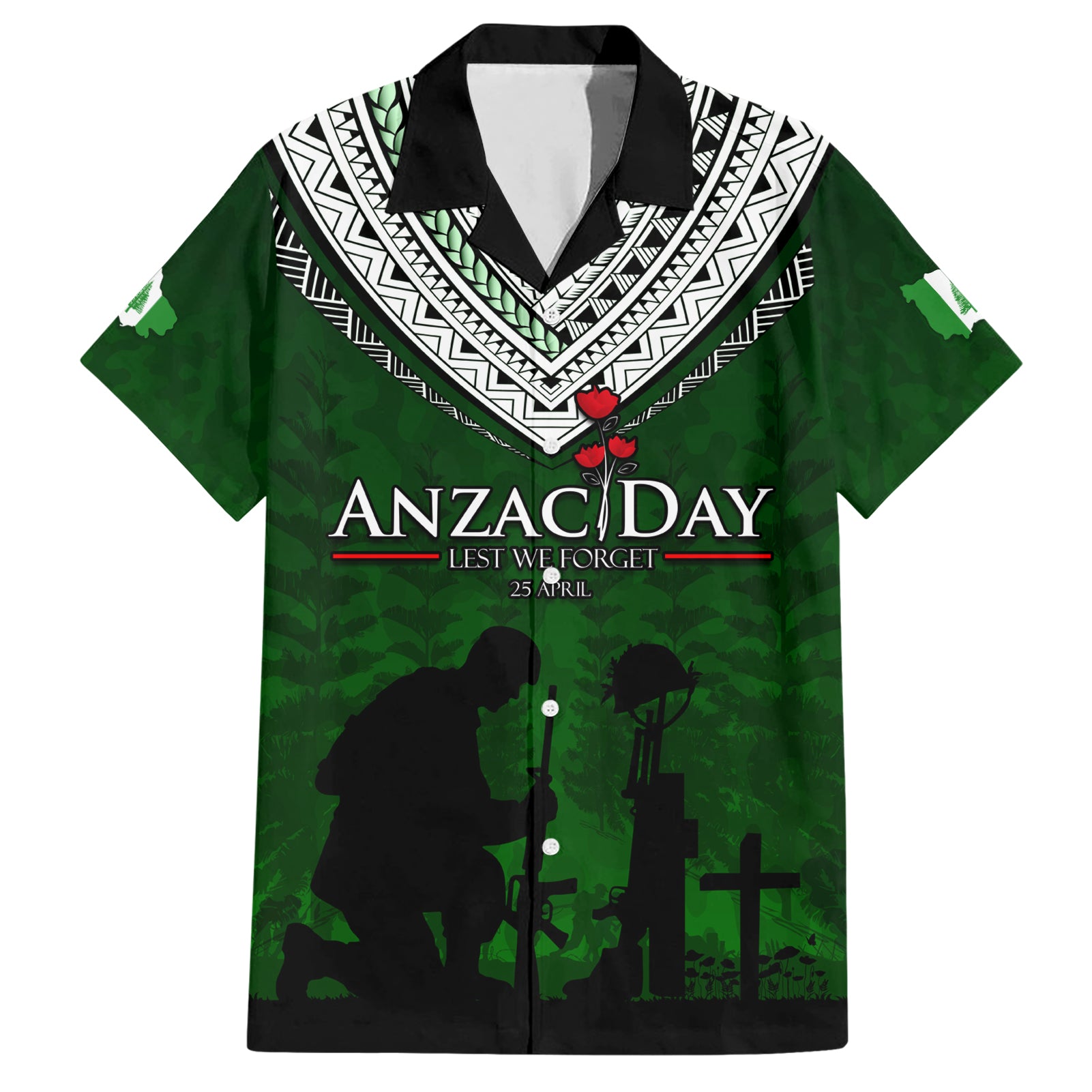 Norfolk Island ANZAC Day Hawaiian Shirt Soldier Lest We Forget Camouflage LT03 Green - Polynesian Pride