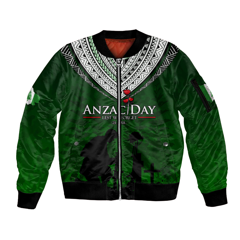 Norfolk Island ANZAC Day Sleeve Zip Bomber Jacket Soldier Lest We Forget Camouflage LT03 Unisex Green - Polynesian Pride