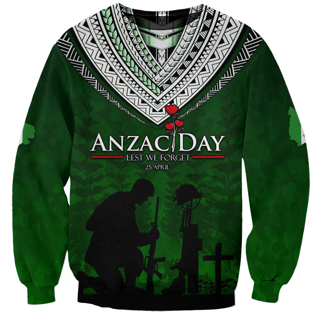 Norfolk Island ANZAC Day Sweatshirt Soldier Lest We Forget Camouflage LT03 Unisex Green - Polynesian Pride