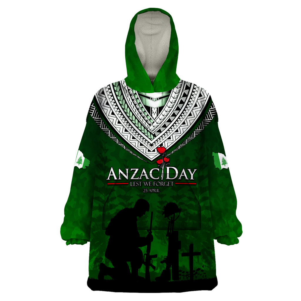 Norfolk Island ANZAC Day Wearable Blanket Hoodie Soldier Lest We Forget Camouflage LT03 One Size Green - Polynesian Pride