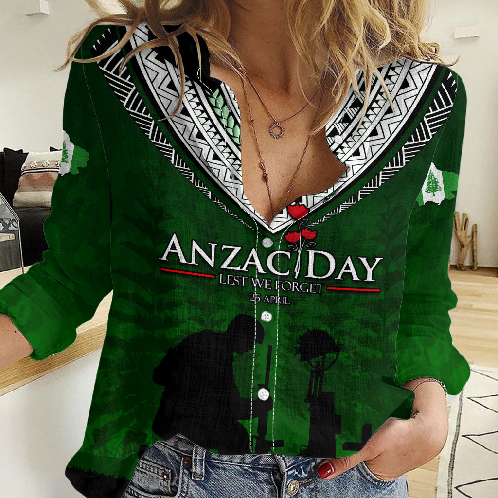 Norfolk Island ANZAC Day Women Casual Shirt Soldier Lest We Forget Camouflage LT03 Female Green - Polynesian Pride