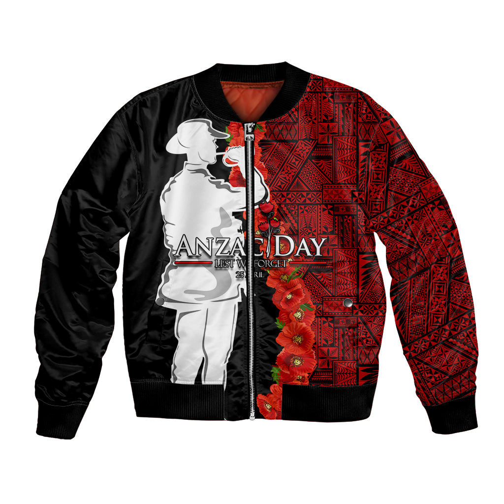 Tonga ANZAC Day Bomber Jacket Red Poppies Flower Soldier Lest We Forget LT03 Unisex Red - Polynesian Pride