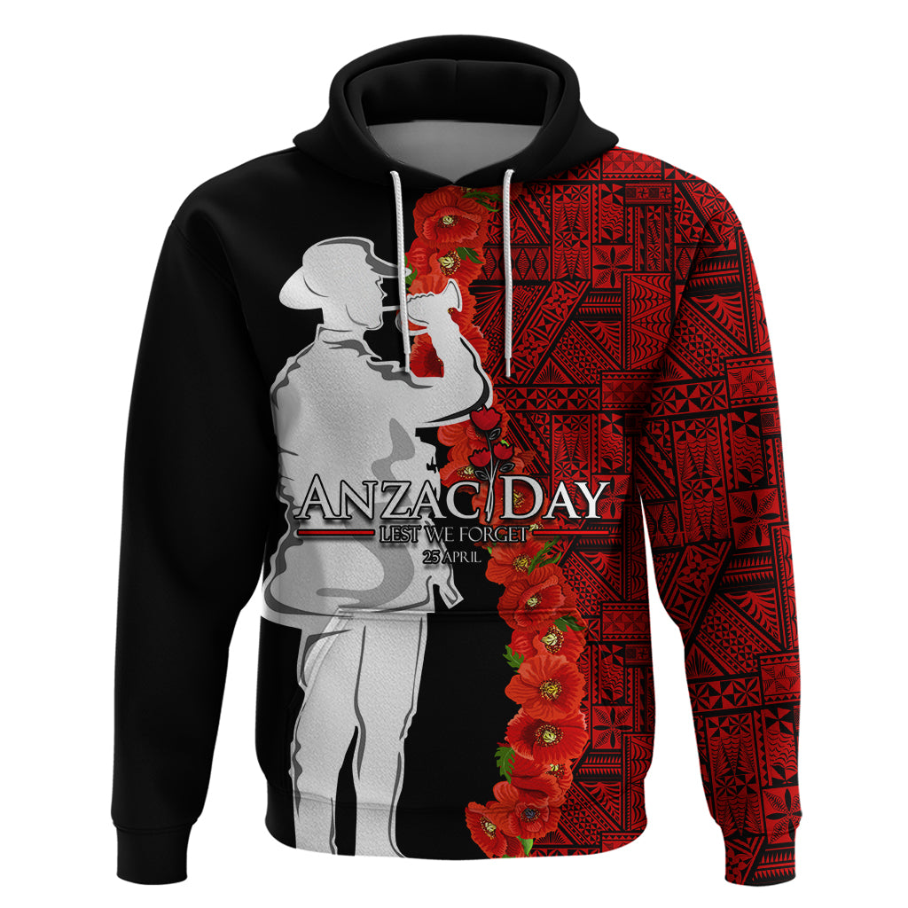 Tonga ANZAC Day Hoodie Red Poppies Flower Soldier Lest We Forget LT03 Pullover Hoodie Red - Polynesian Pride