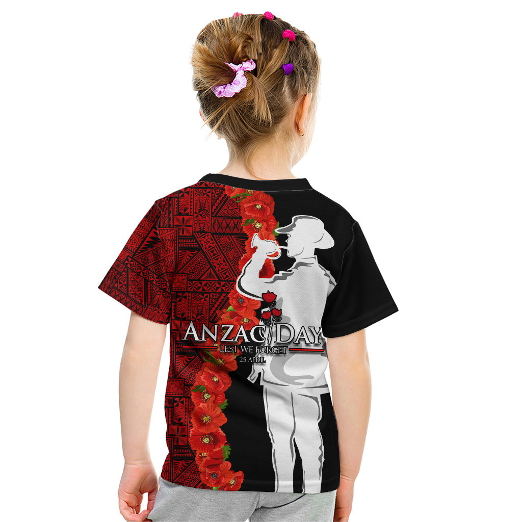 Tonga ANZAC Day Kid T Shirt Red Poppies Flower Soldier Lest We Forget LT03 - Polynesian Pride
