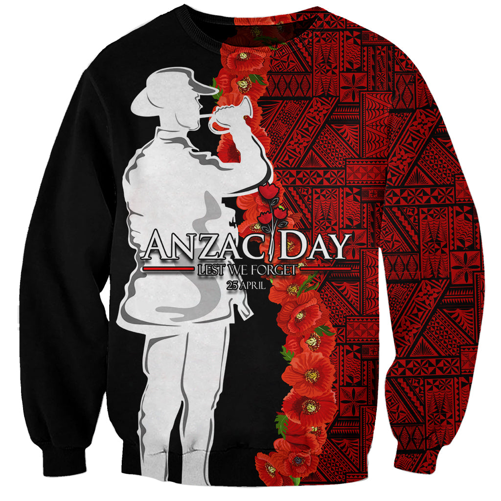 Tonga ANZAC Day Sweatshirt Red Poppies Flower Soldier Lest We Forget LT03 Unisex Red - Polynesian Pride