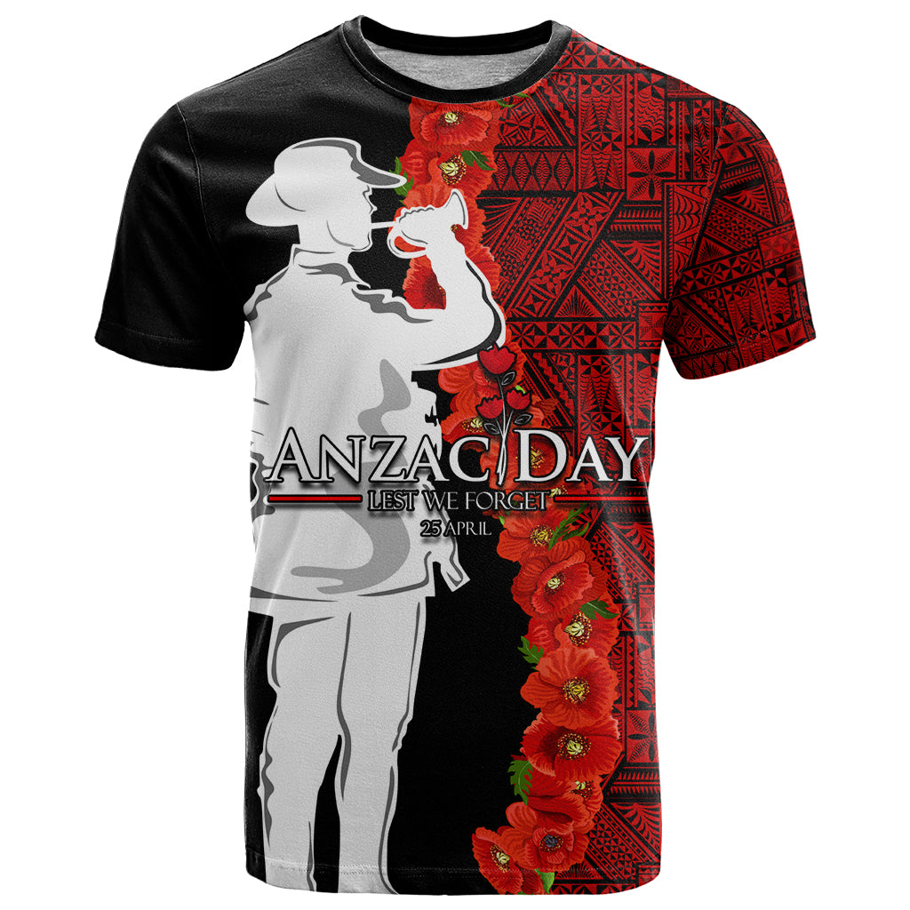 Tonga ANZAC Day T Shirt Red Poppies Flower Soldier Lest We Forget LT03 Red - Polynesian Pride