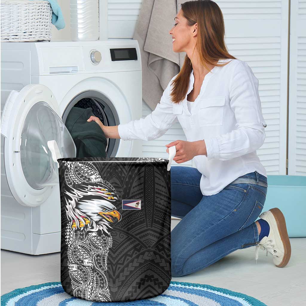 American Samoa Flag Day Laundry Basket Tribal Tattoo with Eagle Black LT03 - Polynesian Pride