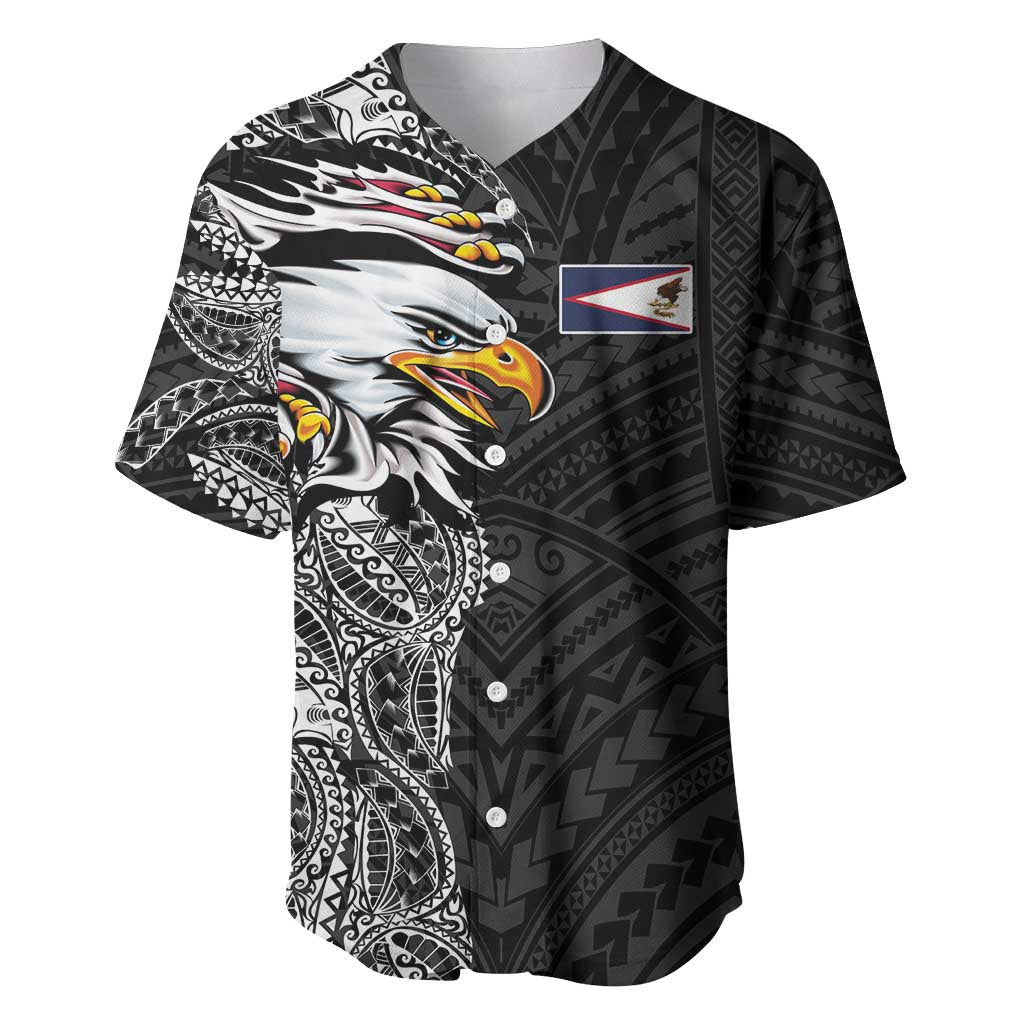 American Samoa Flag Day Baseball Jersey Tribal Tattoo with Eagle Black LT03 Black - Polynesian Pride