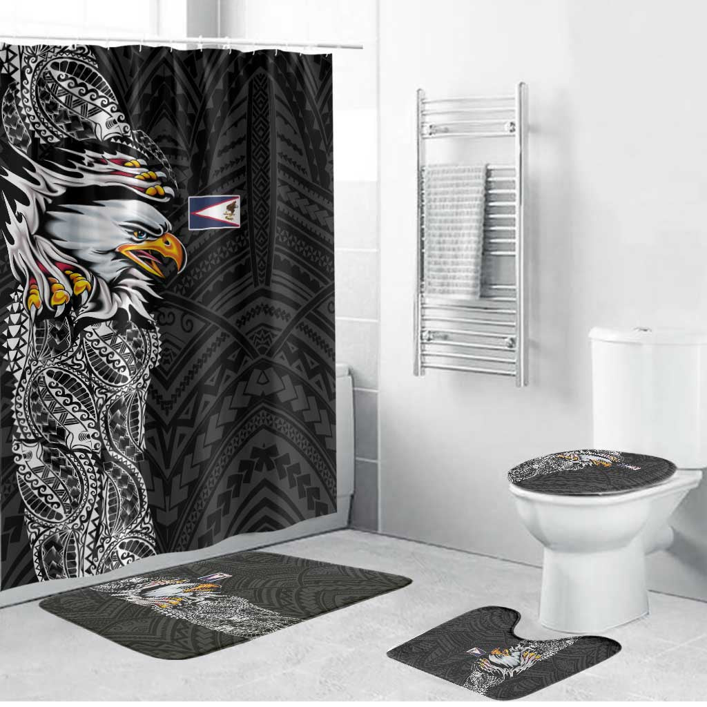 American Samoa Flag Day Bathroom Set Tribal Tattoo with Eagle Black LT03 Bathroom Set (4 pcs) Black - Polynesian Pride