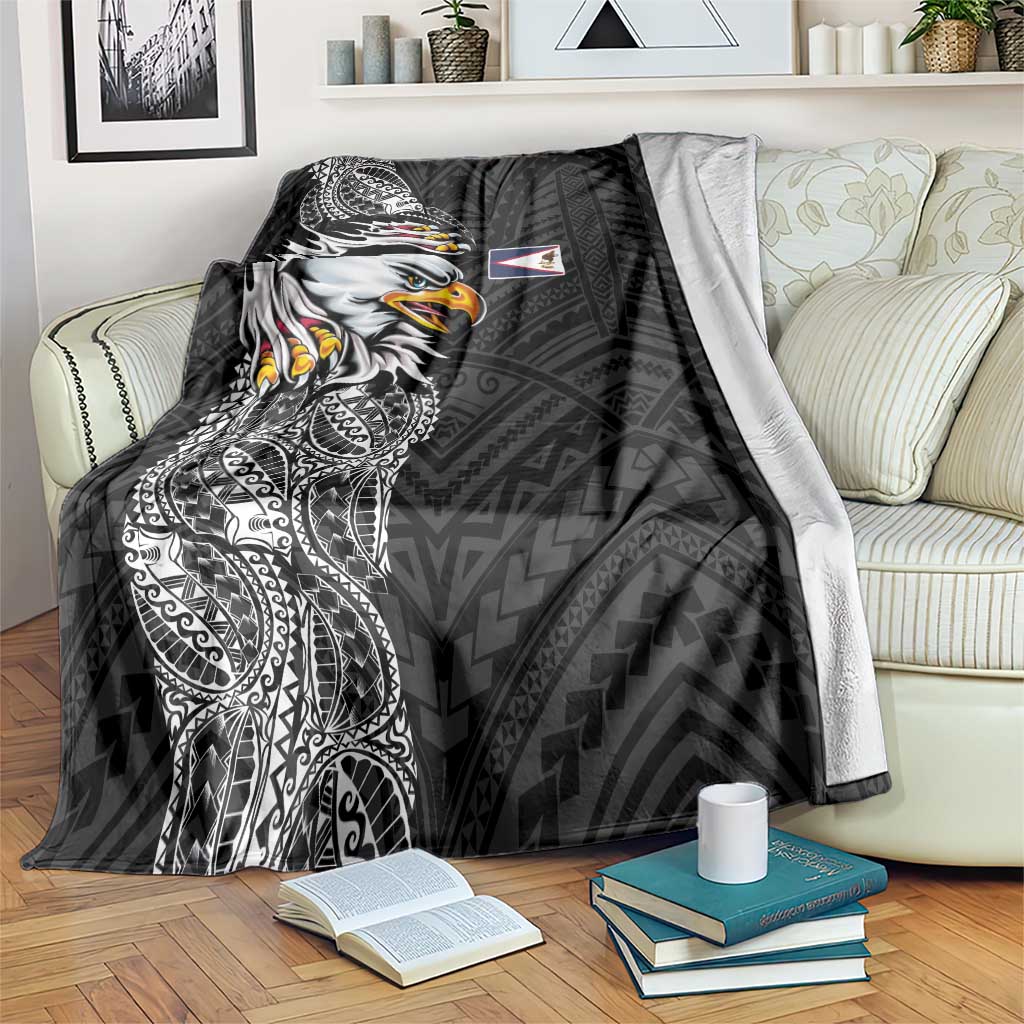 American Samoa Flag Day Blanket Tribal Tattoo with Eagle Black LT03 Black - Polynesian Pride
