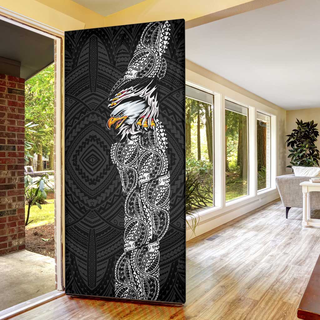 American Samoa Flag Day Door Cover Tribal Tattoo with Eagle Black LT03 - Polynesian Pride
