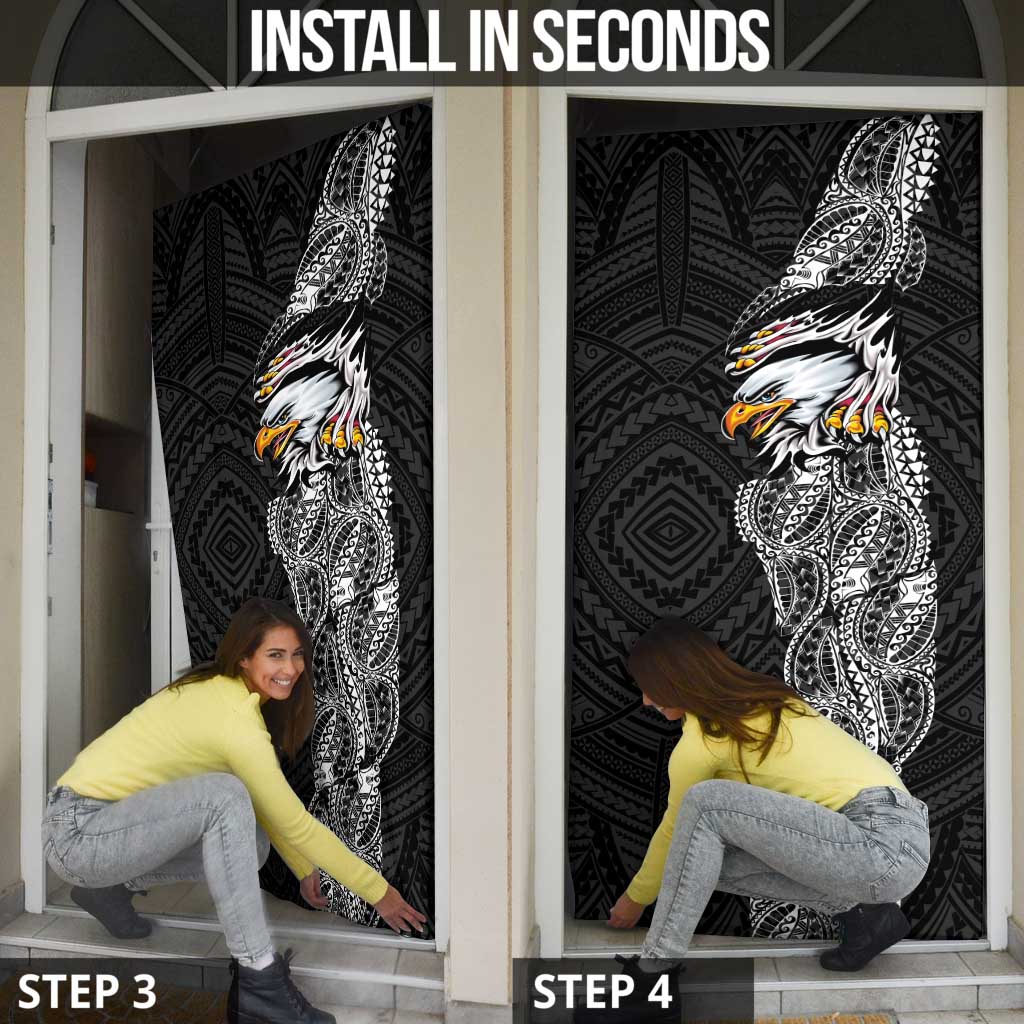 American Samoa Flag Day Door Cover Tribal Tattoo with Eagle Black LT03 - Polynesian Pride