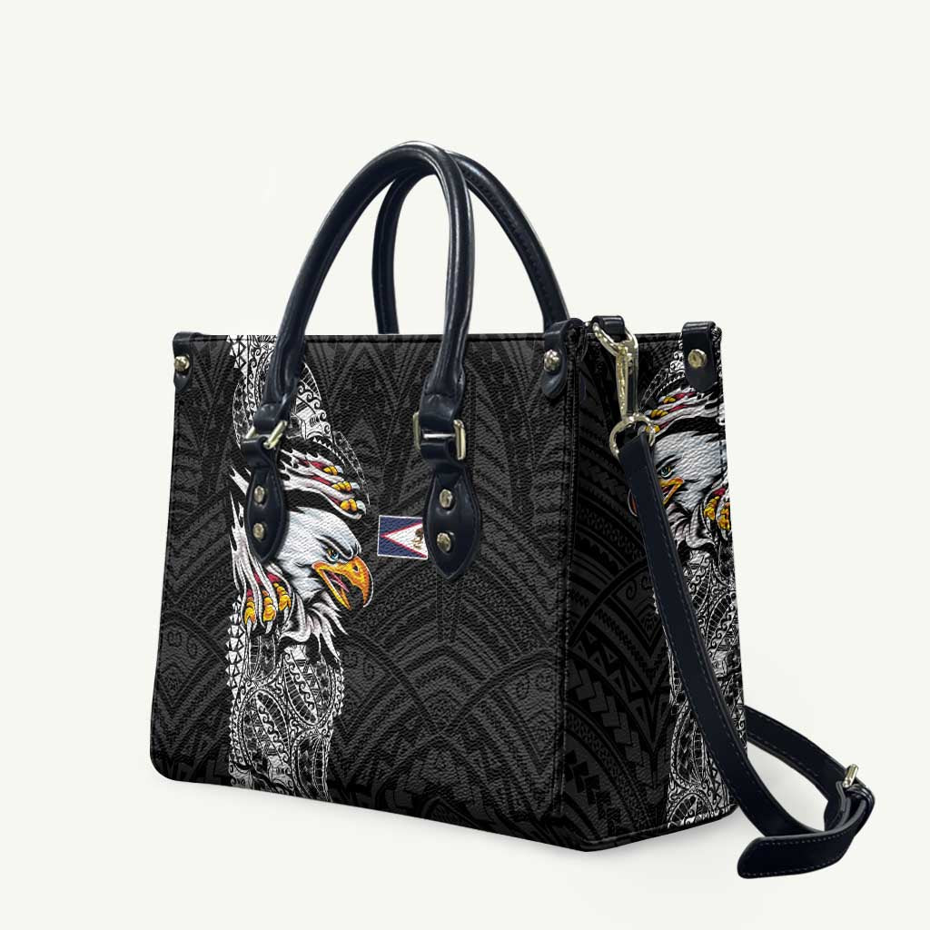 American Samoa Flag Day Leather Bag Tribal Tattoo with Eagle Black LT03 Black - Polynesian Pride
