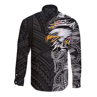 American Samoa Flag Day Long Sleeve Button Shirt Tribal Tattoo with Eagle Black LT03 - Polynesian Pride