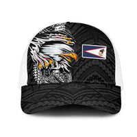 American Samoa Flag Day Mesh Trucker Cap Tribal Tattoo with Eagle Black LT03 One Size White Black - Polynesian Pride
