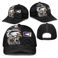American Samoa Flag Day Mesh Trucker Cap Tribal Tattoo with Eagle Black LT03 - Polynesian Pride