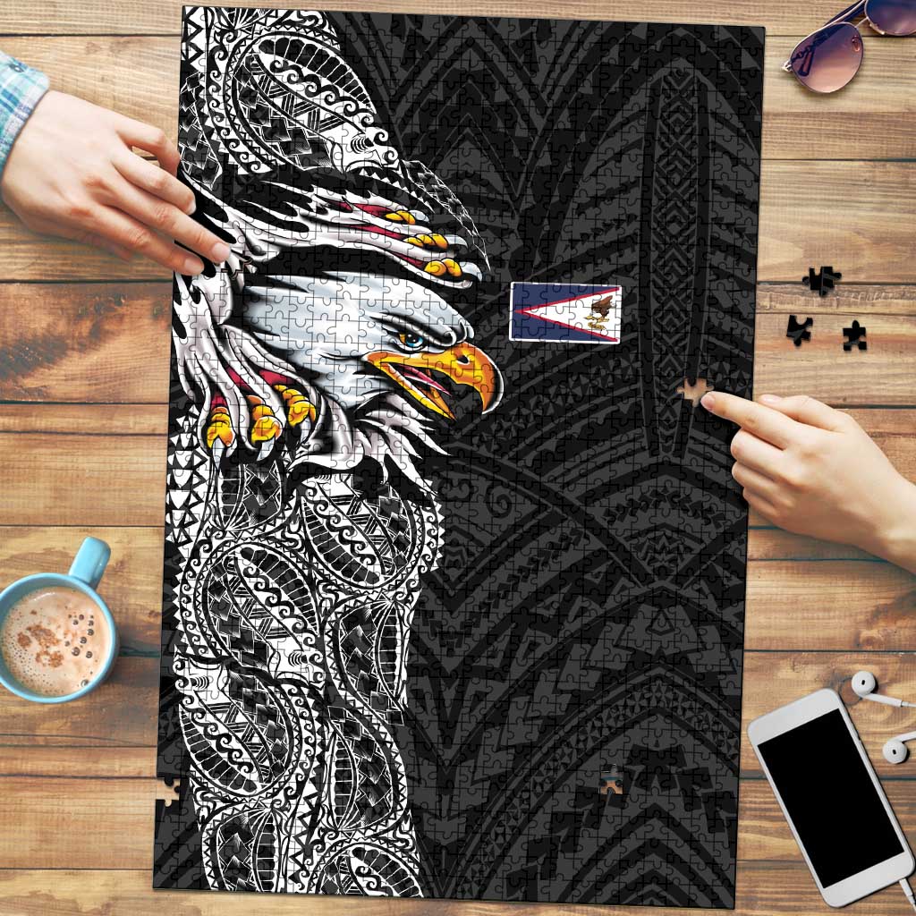 American Samoa Flag Day Puzzle Tribal Tattoo with Eagle Black LT03 Black - Polynesian Pride