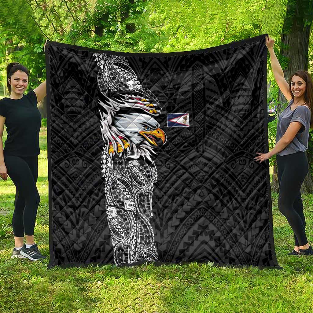 American Samoa Flag Day Quilt Tribal Tattoo with Eagle Black LT03 - Polynesian Pride
