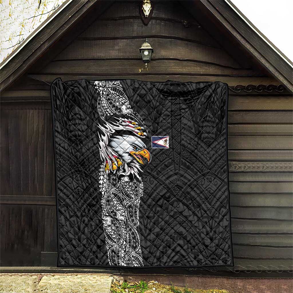 American Samoa Flag Day Quilt Tribal Tattoo with Eagle Black LT03 - Polynesian Pride
