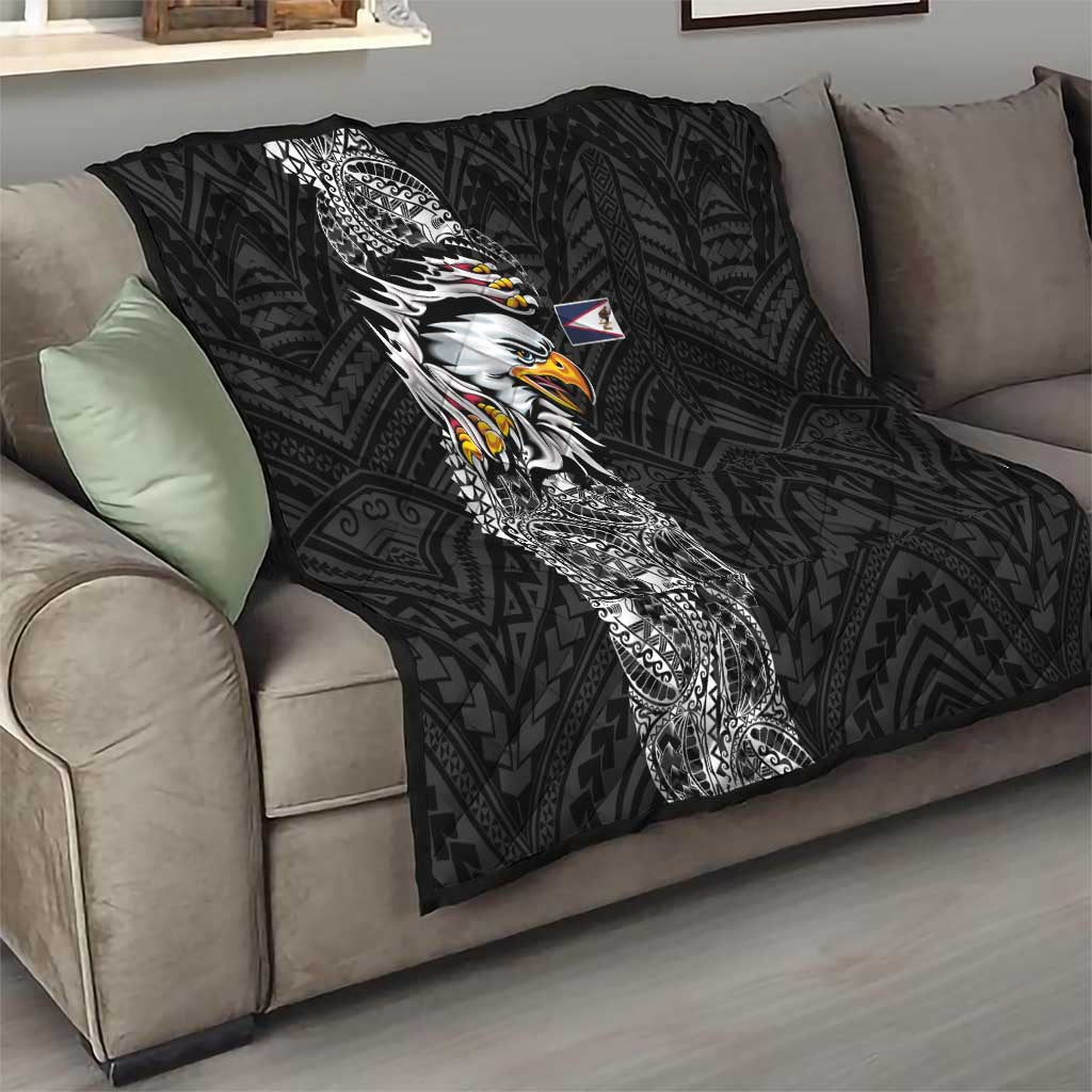American Samoa Flag Day Quilt Tribal Tattoo with Eagle Black LT03 - Polynesian Pride