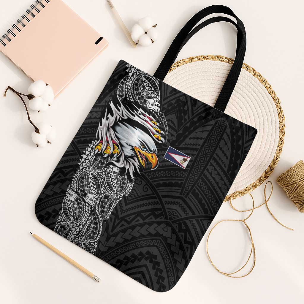 American Samoa Flag Day Tote Bag Tribal Tattoo with Eagle Black LT03 Black Strap One Size Black - Polynesian Pride