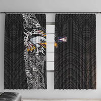American Samoa Flag Day Window Curtain Tribal Tattoo with Eagle Black LT03 With Hooks Black - Polynesian Pride
