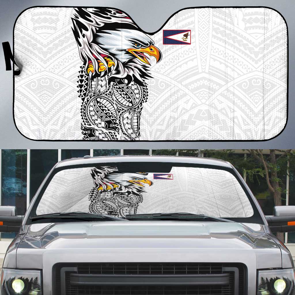 American Samoa Flag Day Auto Sun Shade Tribal Tattoo with Eagle White LT03 White - Polynesian Pride