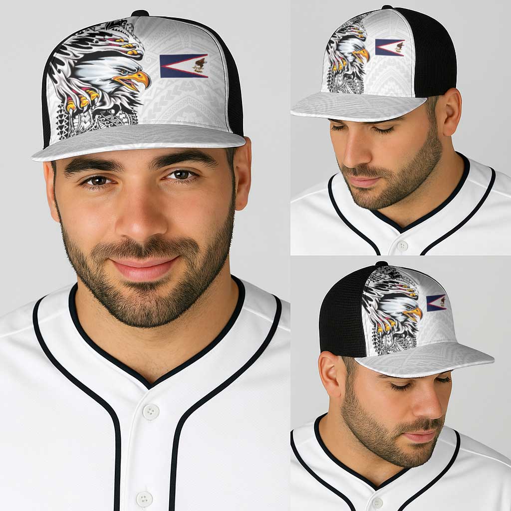 American Samoa Flag Day Baseball Net Cap Tribal Tattoo with Eagle White LT03 - Polynesian Pride