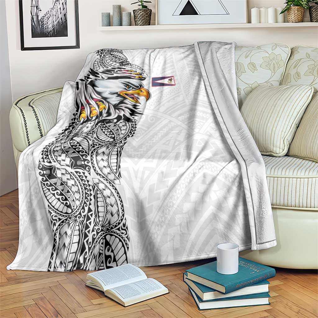 American Samoa Flag Day Blanket Tribal Tattoo with Eagle White LT03 White - Polynesian Pride
