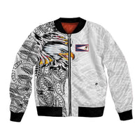 American Samoa Flag Day Bomber Jacket Tribal Tattoo with Eagle White LT03 Unisex White - Polynesian Pride