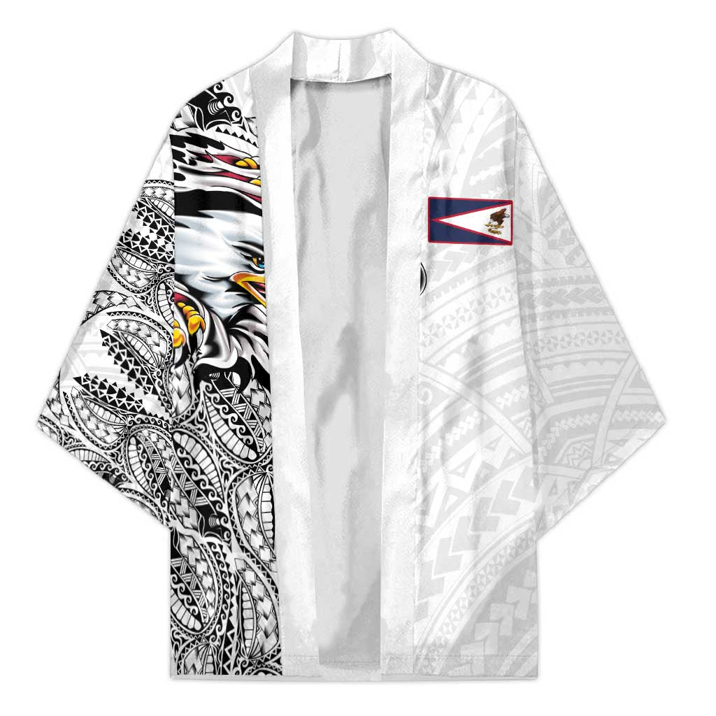 American Samoa Flag Day Kimono Tribal Tattoo with Eagle White LT03 Unisex White - Polynesian Pride